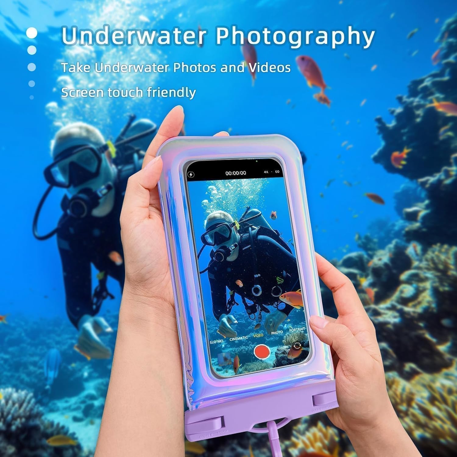 Floatable Waterproof Phone Pouch Case for iPhone 16 Pro Max/15/14/13/12, IP68 Travel Cellphone Dry Bag Beach Cruise Ship Essentials Bags with Crossbody Lanyard, Iridescent Purple-7″2 Pax