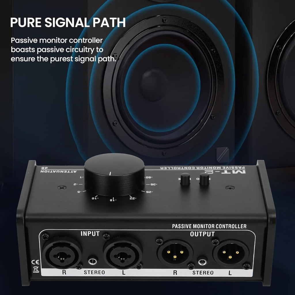 Passive Monitor Controller,Mute Control Large Control Knob Passive Stereo Monitor Controller,Pure Signal Passive Volume Controller,for Studio Monitor