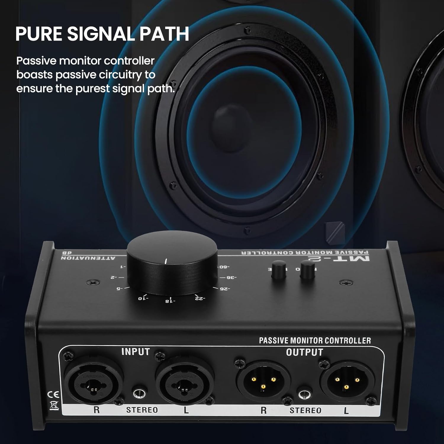 Passive Monitor Controller,Mute Control Large Control Knob Passive Stereo Monitor Controller,Pure Signal Passive Volume Controller,for Studio Monitor