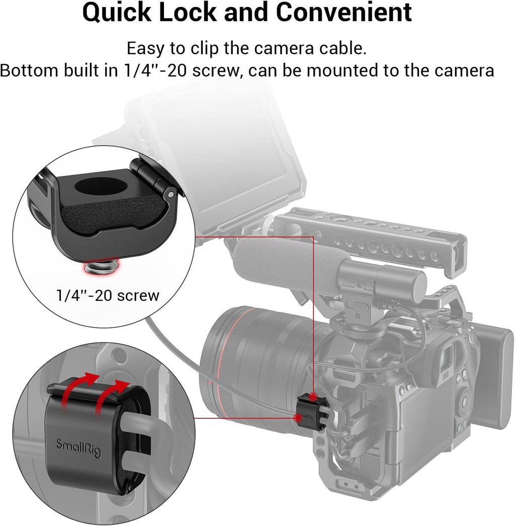 SmallRig Camera Clamp (4 pcs) for HDMI/SDI/Microphone Cable, DSLR Camera Cable Lock Mount Support 2-7mm