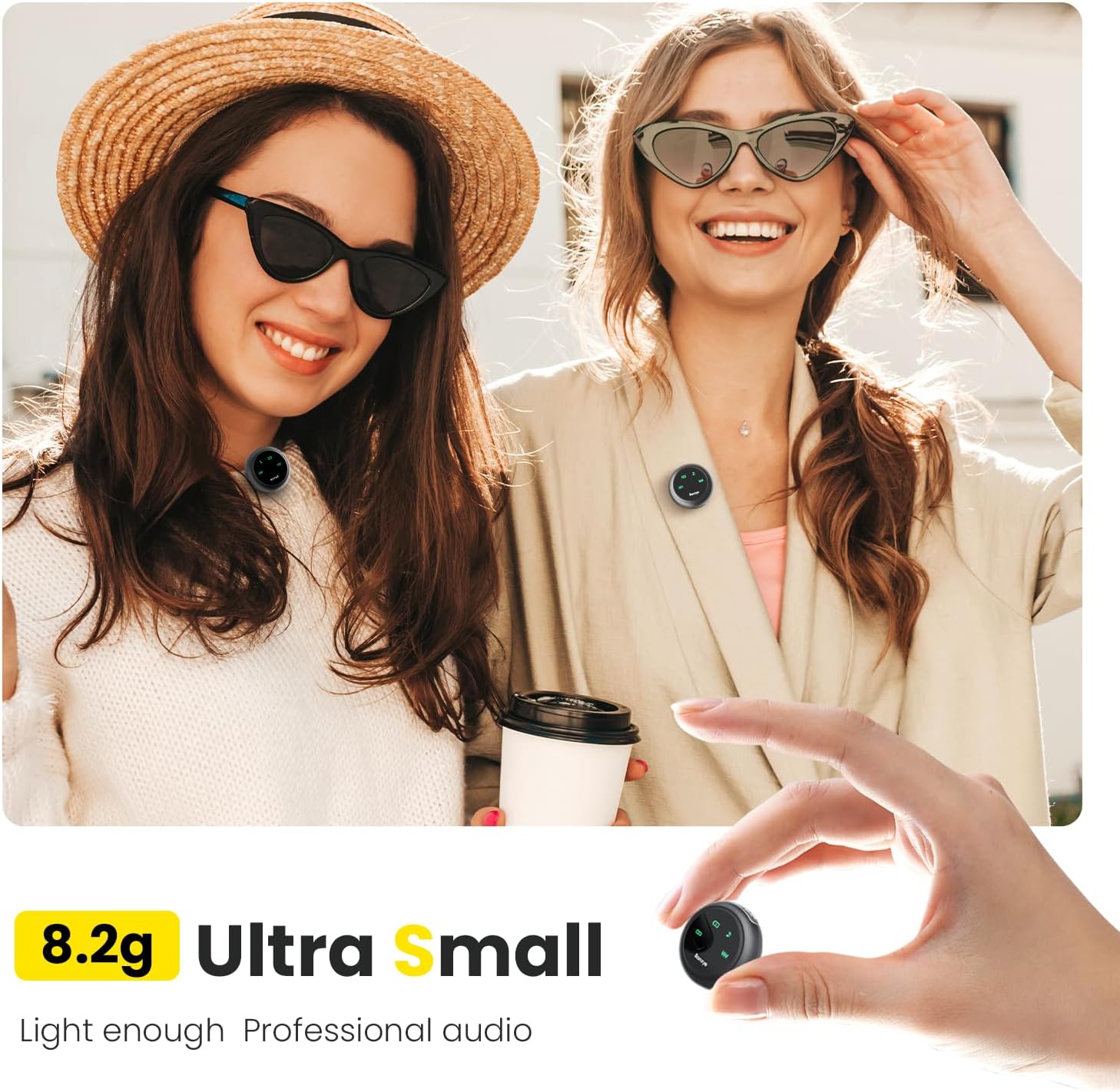 Wireless Lavalier Microphone for iPhone Android, 2in1 Magnetic & Clamp Lapel, Banxye Ultra-light 1 Click Noise Cancelling Studio Sound, Lapel Mic for Video Recording, Streaming, Youtube, Tiktok, Beige