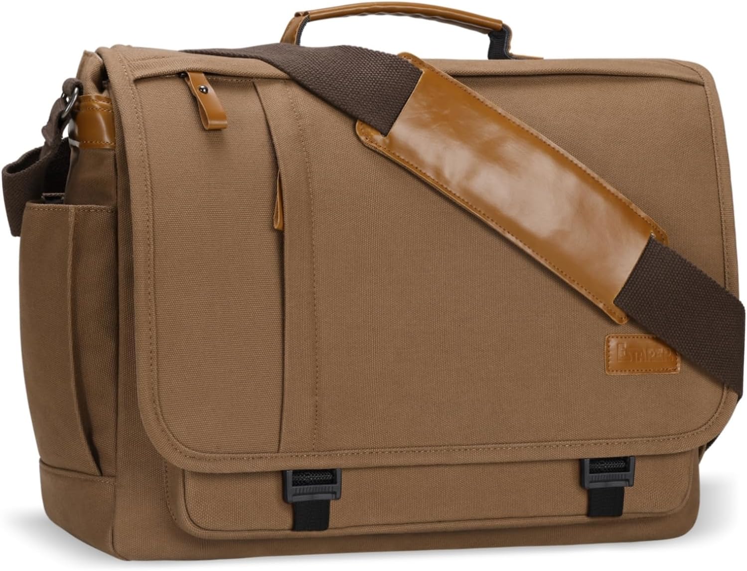 ESTARER Messenger Bag 17-17.3 Inch, Men's Computer Bag Water-resistant Canvas, Laptop Shoulder Bag for Travel Work College, Brown
