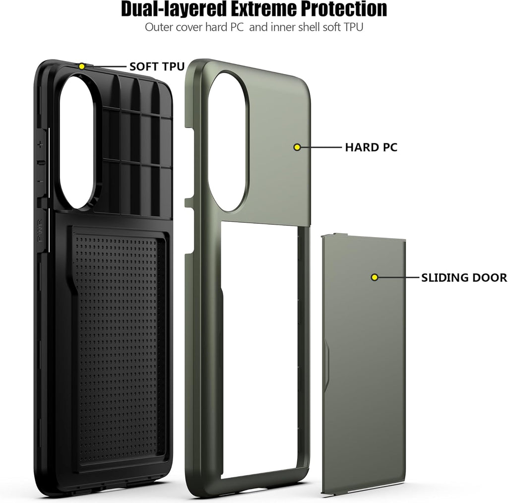 Nvollnoe for Samsung Galaxy S25 Edge Case with Card Holder Dual Layer Heavy Duty Protective Case Hidden Card Slot Slim Wallet Cover for Samsung S25 Edge 6.7''(Green)