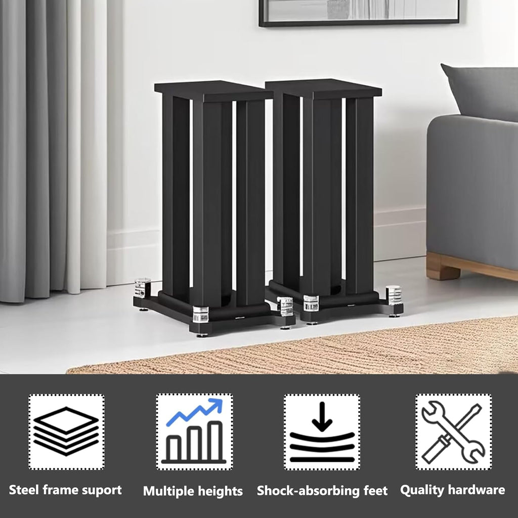 A Pair of Speaker Stands, Bookshelf Speaker Stand Steel Frame Support for Speakers up to 40 kg, Vibration-Absorbing MDF Design, Universal Speaker Stand Improves Sound Quality (30cm/11.8in)
