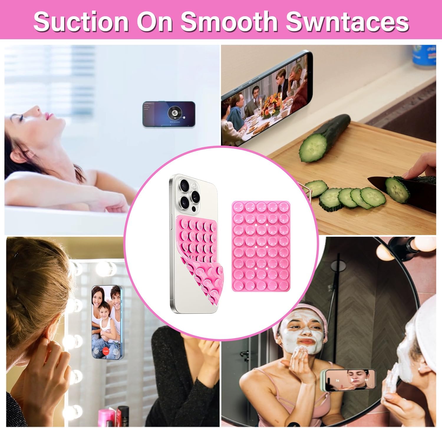 2 Pack Double Sided Silicone Suction Cup Phone Case Mount, Hands-Free Silicon Phone Grip with Higher Suction Power for Selfies and Videos, Non Slip Phone Accessories, Blue