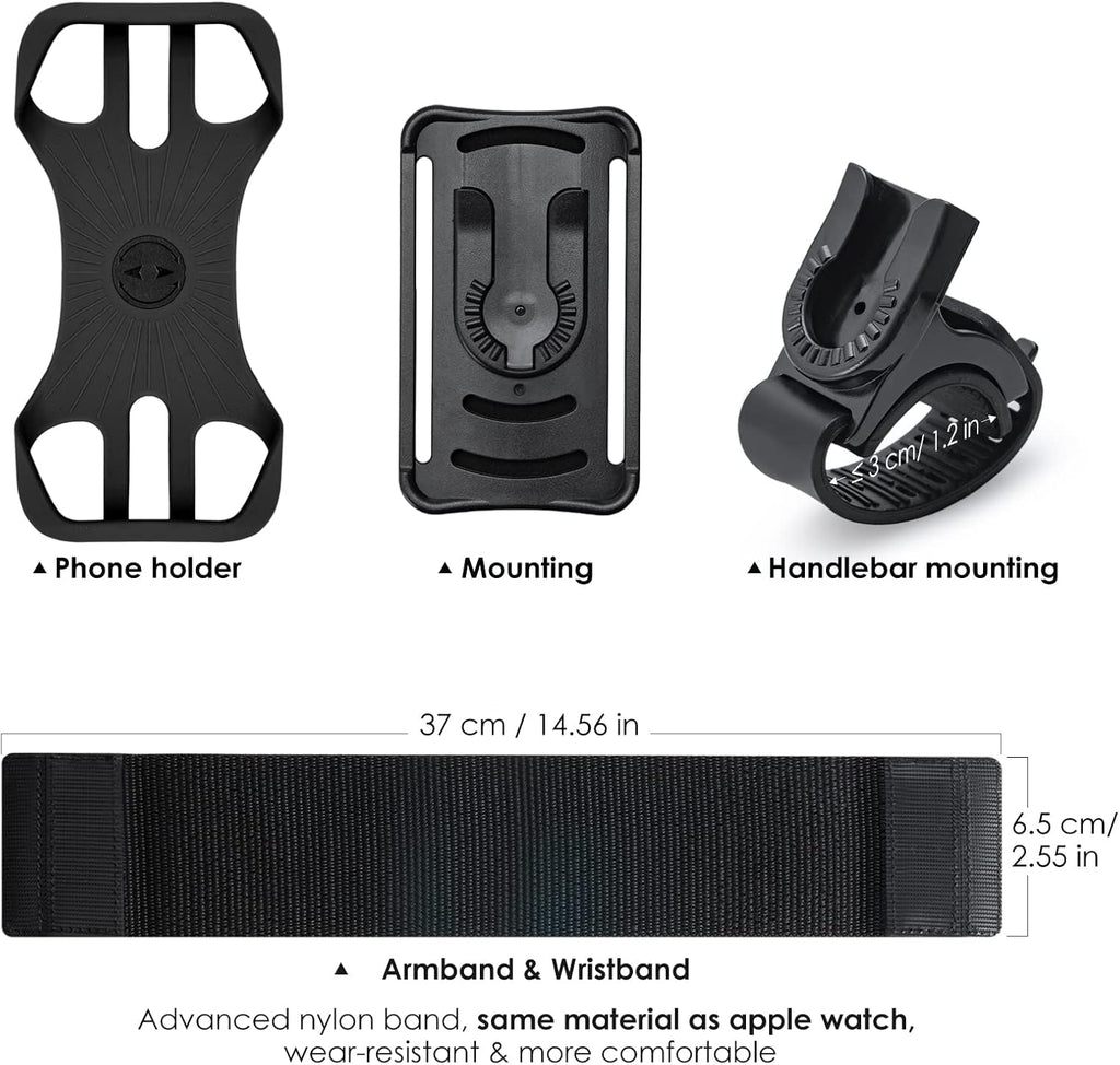 Cikyner Running Armband, Upgraded 3 in 1 Running Phone Holder Sports Armband Bicycle Phone Holder 360° Rotatable & Detachable Running Phone Armband for 4.5-7'' iPhone for Gym Running Hiking