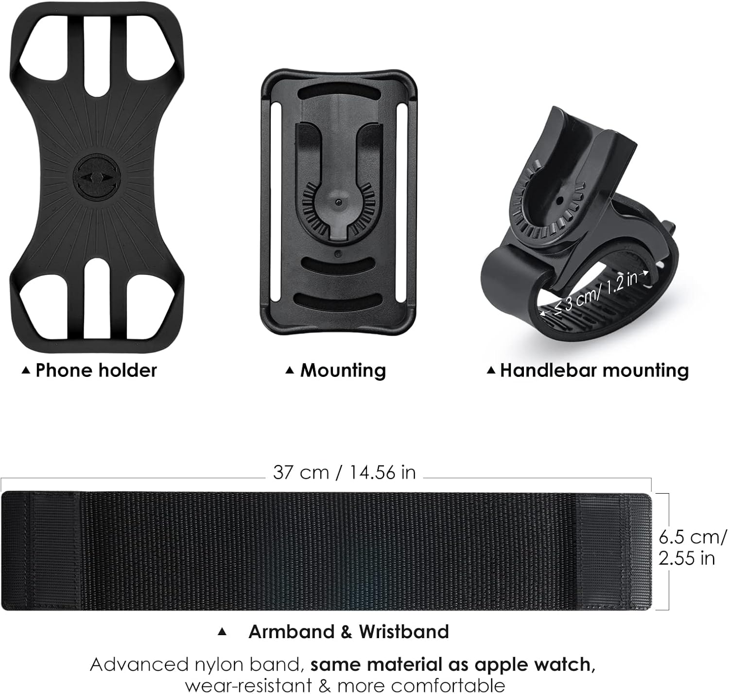 Cikyner Running Armband, Upgraded 3 in 1 Running Phone Holder Sports Armband Bicycle Phone Holder 360° Rotatable & Detachable Running Phone Armband for 4.5-7'' iPhone for Gym Running Hiking