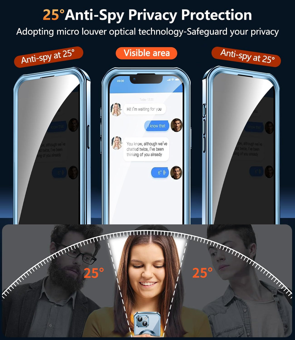 [360° Rotatable CD Stand & Built-in Privacy Screen Magnetic Case for iPhone 13 [Compatible with MagSafe & Full Signal] Mil-Grade Shockproof Full Body Anti-Spy Cover for 13-Sierra Blue