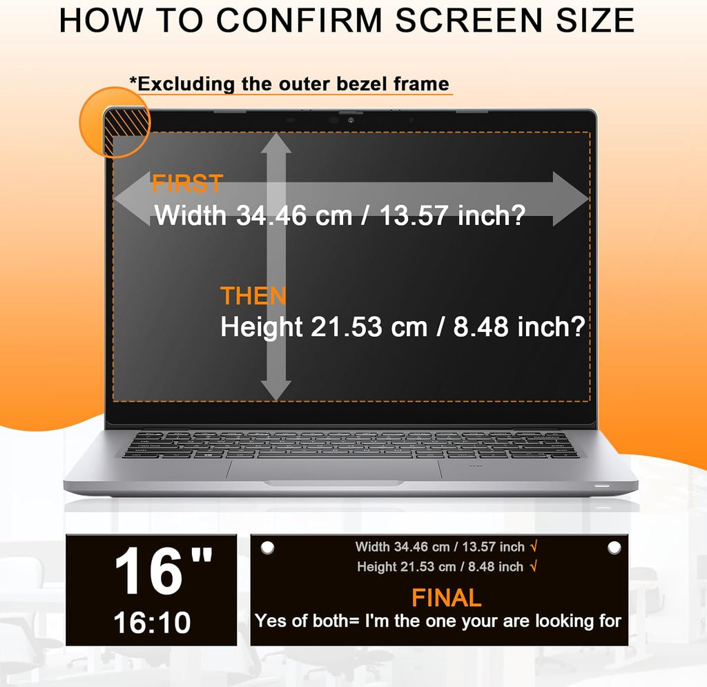 Mamol 16 Inch Laptop Privacy Screen - Compatible with Lenovo, Hp, Dell, Acer, Asus, Thinkpad, Envy, Xps - 16:10 Aspect, Anti Blue Light Glare, Removable Privacy Shield