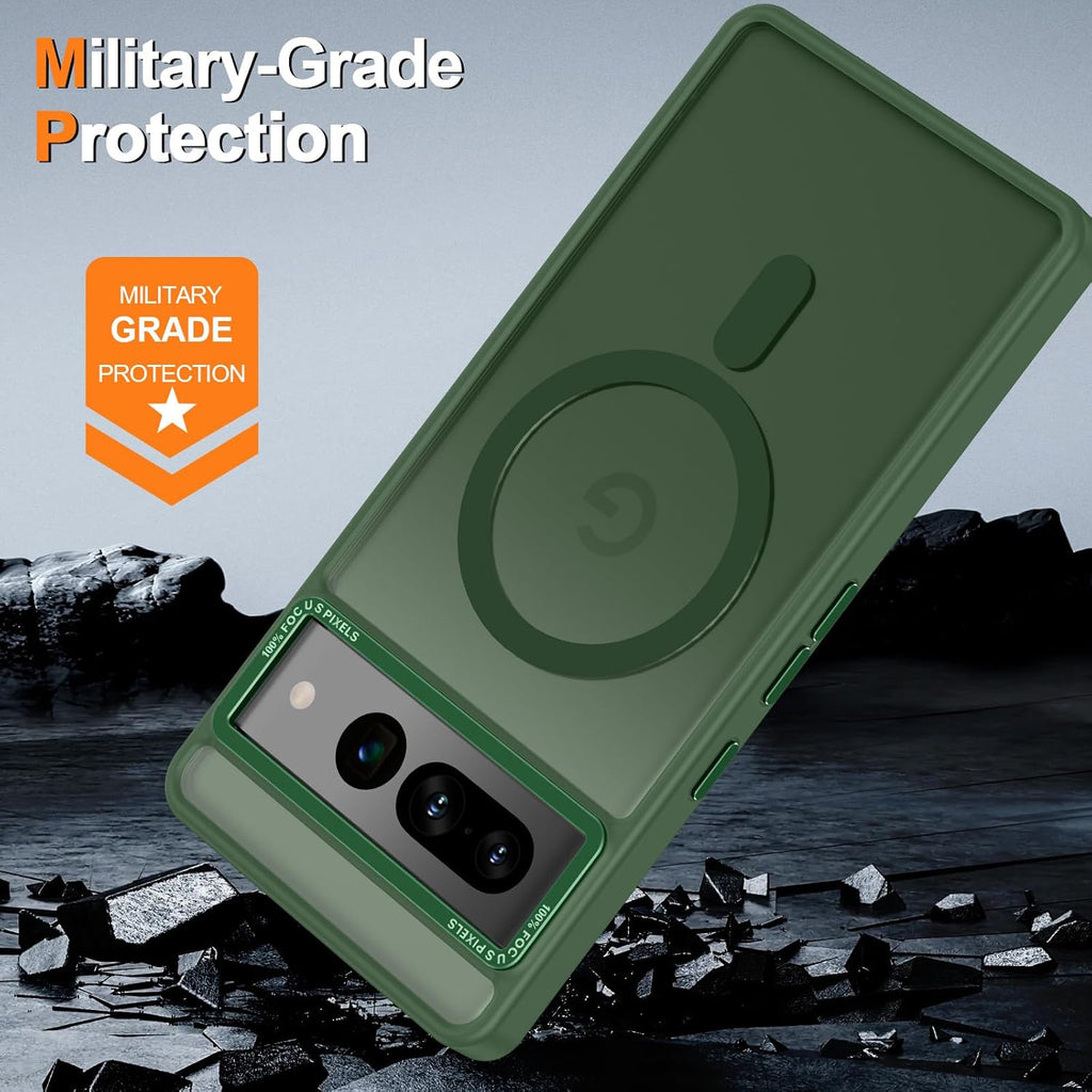Magnetic for Google Pixel 7 Pro Case, [Military Grade Drop Protection] [Compatible with MagSafe] Shockproof Slim Translucent Matte Anti-Slip for Women Girls Men Case, Forest Green