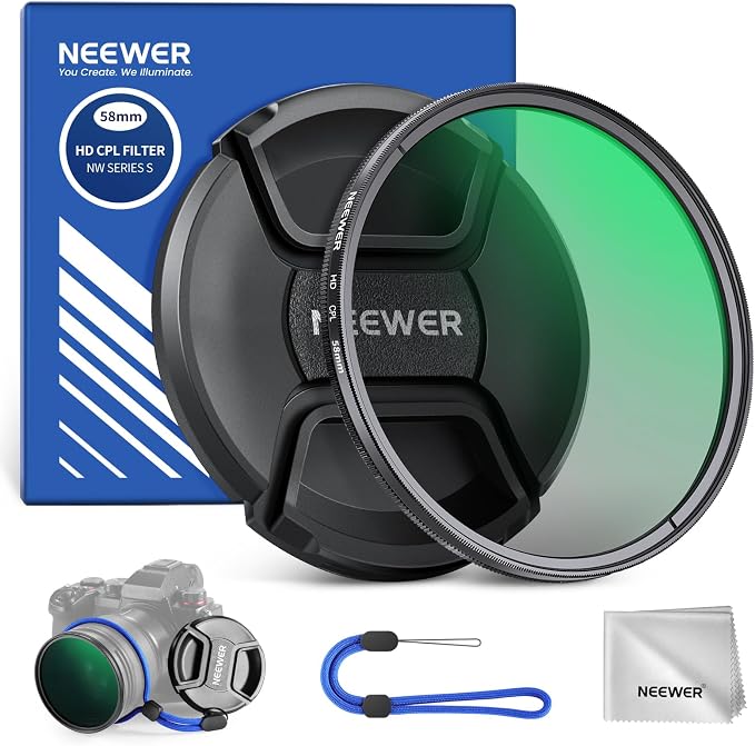 NEEWER 58mm CPL Filter with Lens Cap, Ultra Thin Circular Polarizing Filter by Neewer