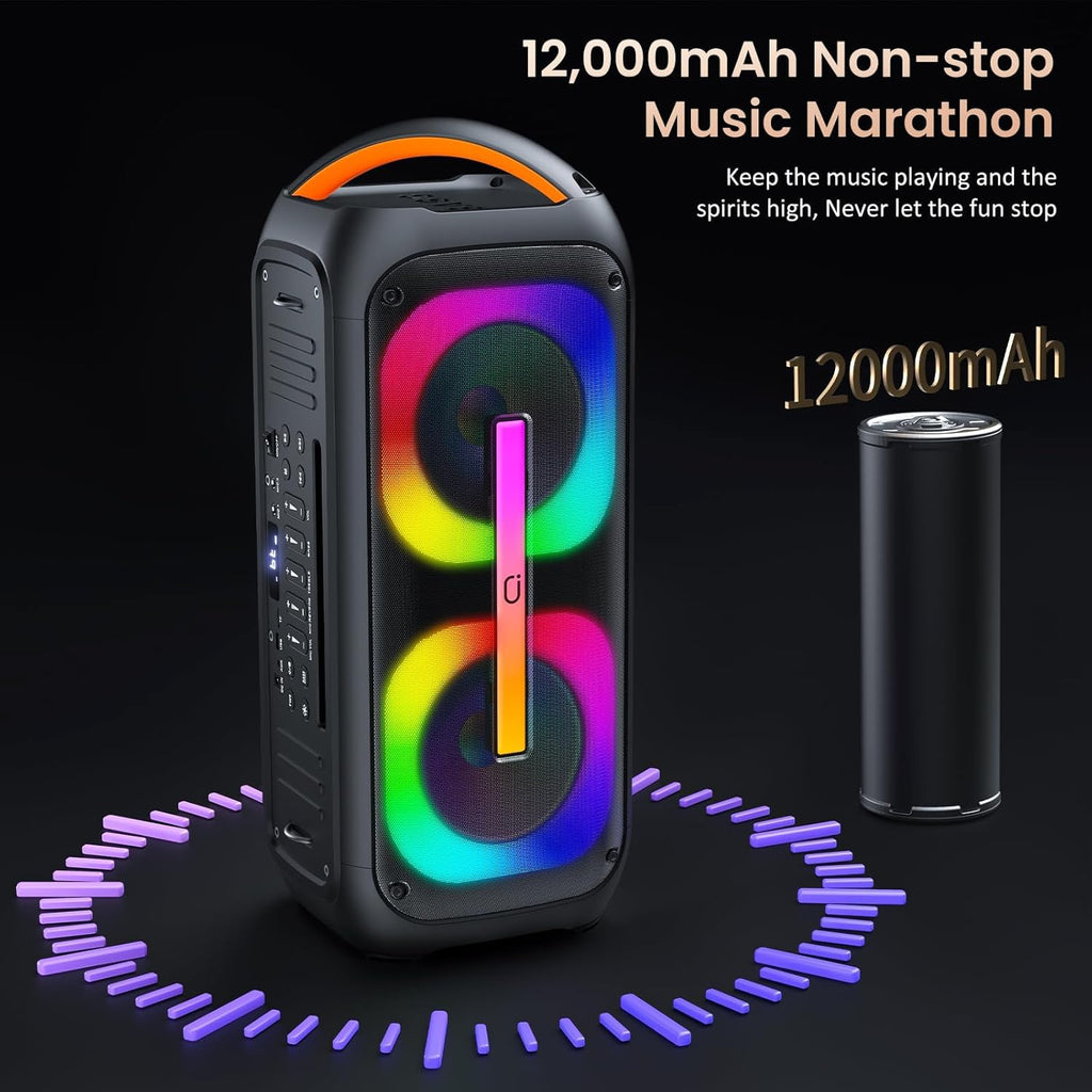 JYX Bluetooth Speaker with 2 Dual 60W 6.5" Subwoofer, PA System with 2 Wireless Mics, TWS Stereo Sound, Deep Bass & Recording for Party, 400W Peak Power Karaoke Machine