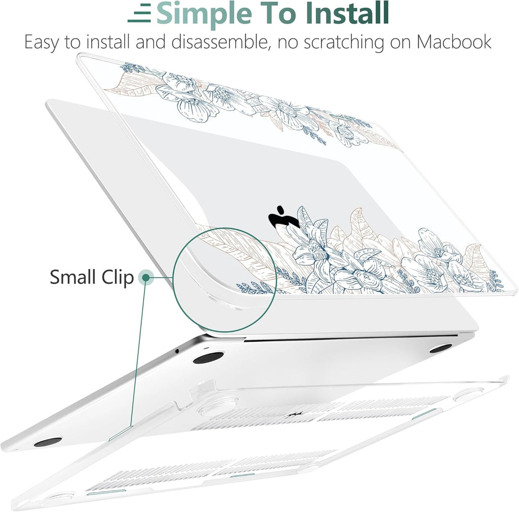 TWOLSKOO Compatible with M4 MacBook Air 13.6 inch Case 2025-2022 Release M4 A3240 M3 A3113 M2 A2681, Plastic Hard Shell & Keyboard Cover & Type C Adapter & Screen Protector, Engraved Sketch