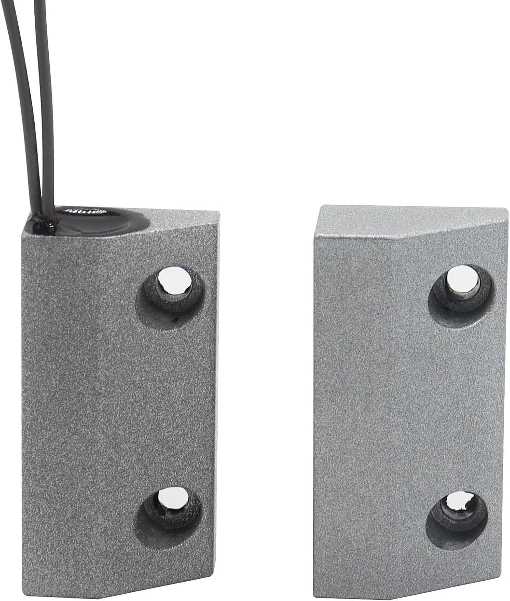 Magnetic Reed Switch Wired Surface Mount Normally Closed NC Contact Sensor Alarm Magnetic Door Switch with 2 Wires, Zinc Alloy Sliver, MC-56
