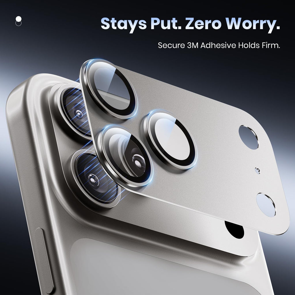 Hoerrye for iPhone 17 Pro Max Camera Lens Protector - [12FT Shatterproof Military Grade] [Strong Adsorption] Metal 9H+ Tempered Glass Camera Screen Full Protective Cover Case Friendly,Gray