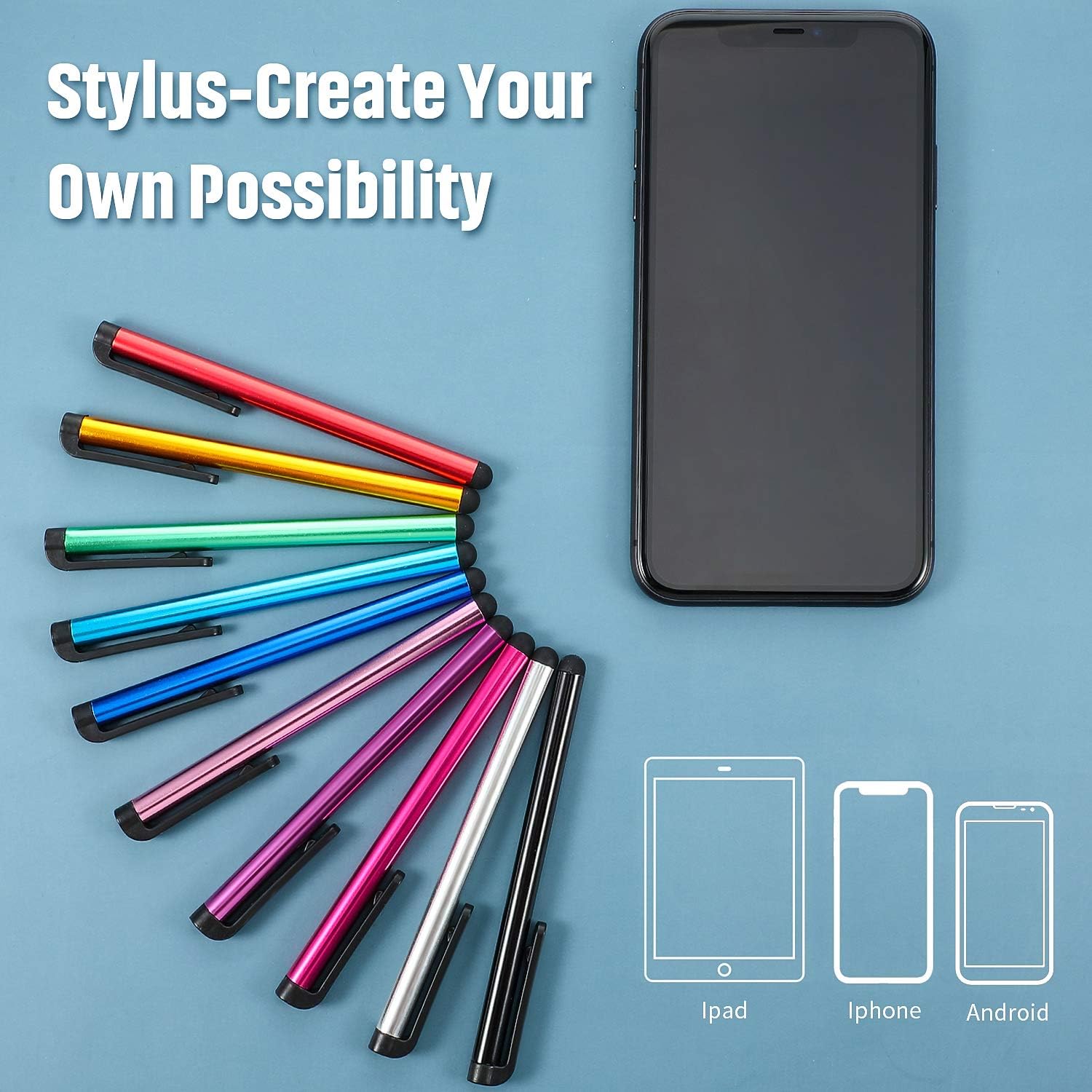 Outus 60 Pieces Stylus Pens Slim Capacitive Stylus Touch Pens for Universal Touch Screens Devices, Compatible with iPhone, iPad, Tablet (10 Colors)