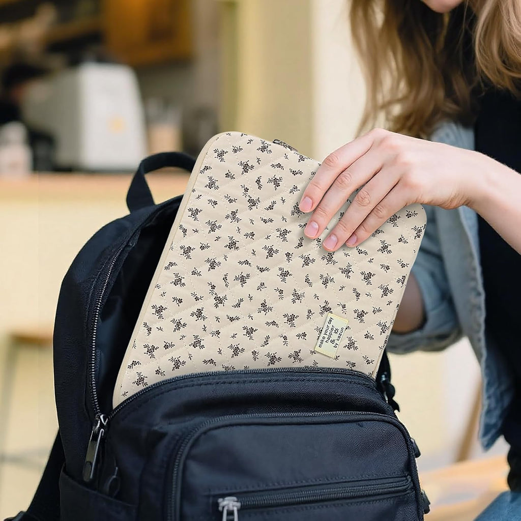 Puffy Laptop Sleeve 13-15.6 Inch Cute Quilted Laptop Protective Case Padded Floral Computer Sleeve for MacBook (A-Black, 13 Inch)