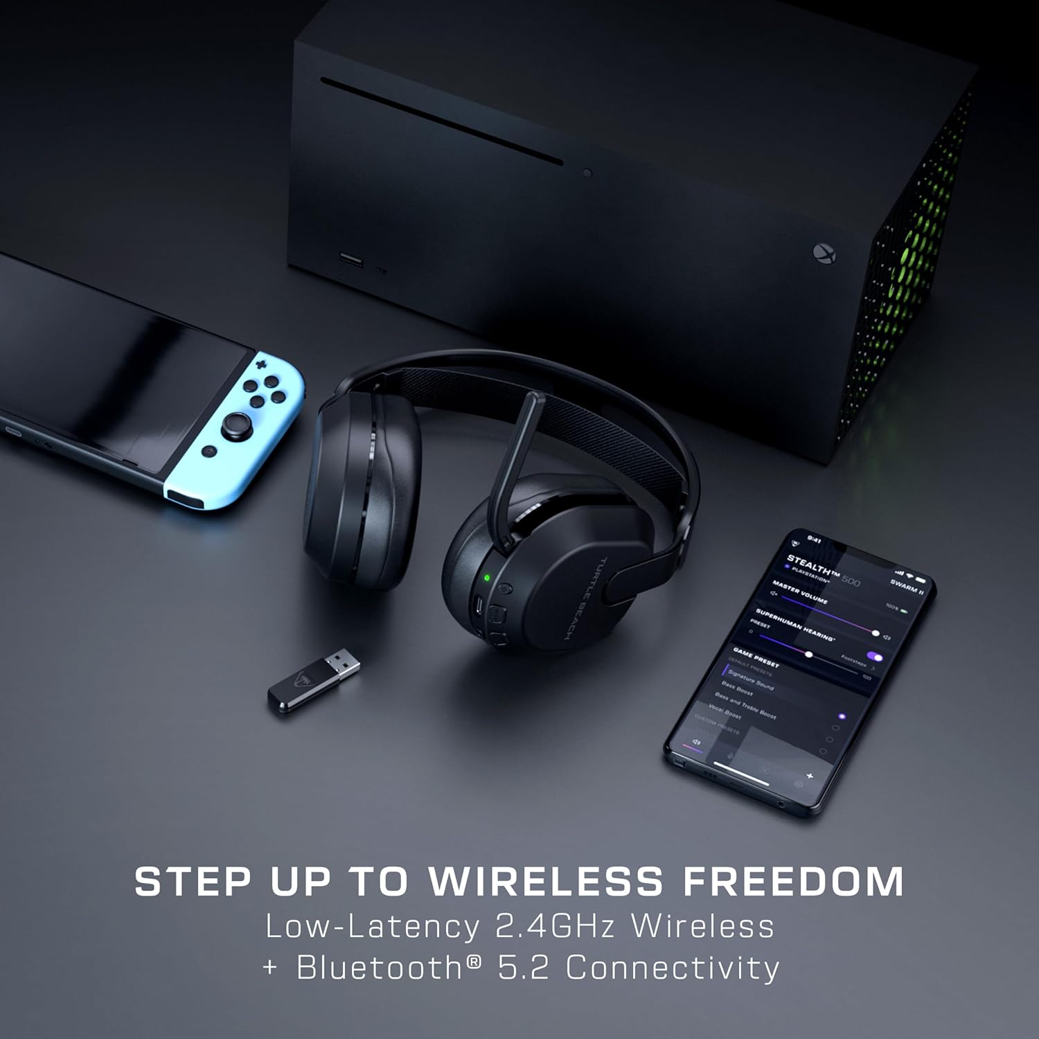 Turtle Beach Stealth 500 Wireless Gaming Headset Licensed for Xbox Series X|S, Compatible with Xbox One, Bluetooth, PC, Mobile, 40 Hr Battery, Memory Foam Cushions, Flip-to-Mute Mic, Black