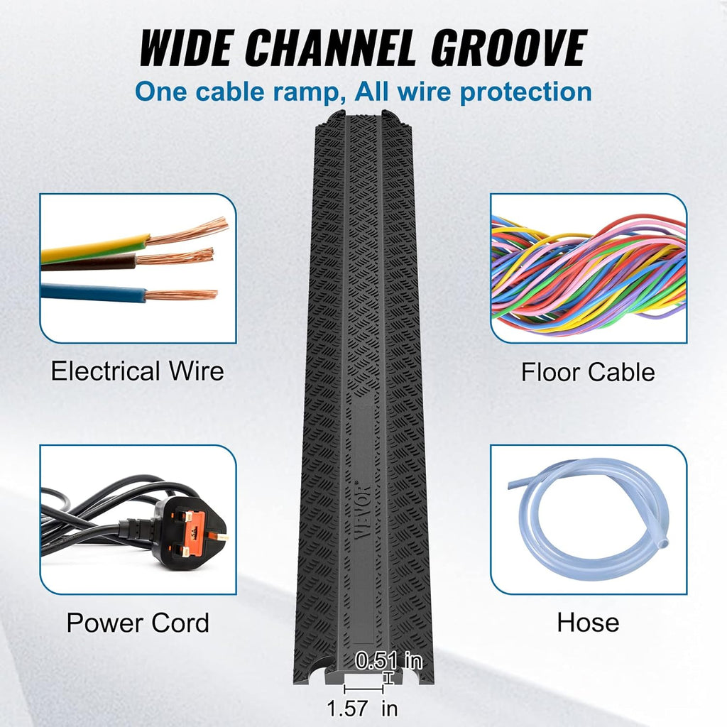 VEVOR Thermoplastic Rubber Drop Over Cable Cover Ramp, 2,000 lbs/axle Load Capacity, Heavy Duty TPR Cable Hose Protector Ramp, Floor Cord Cover for High Walking Traffic Areas Home Office Warehouse
