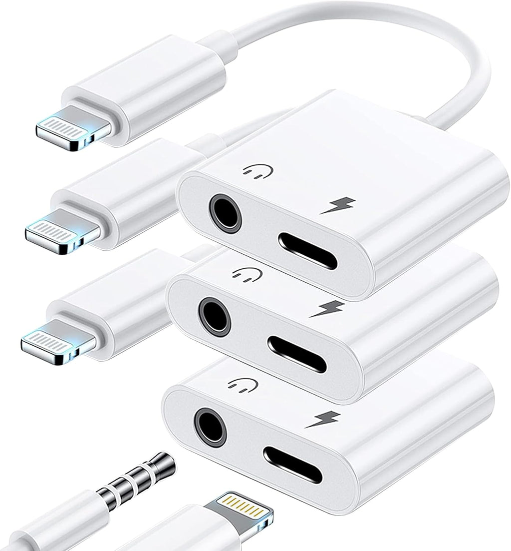[Apple MFi Certified] 3 Pack Lightning to 3.5mm Headphone Jack Adapter, 2 in 1 Dongle Adapter Aux Audio + Charging Ports Splitter Compatible with iPhone 14/13/12/11/XS/XR/8/7 Support All iOS System