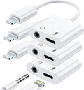 [Apple MFi Certified] 3 Pack Lightning to 3.5mm Headphone Jack Adapter, 2 in 1 Dongle Adapter Aux Audio + Charging Ports Splitter Compatible with iPhone 14/13/12/11/XS/XR/8/7 Support All iOS System