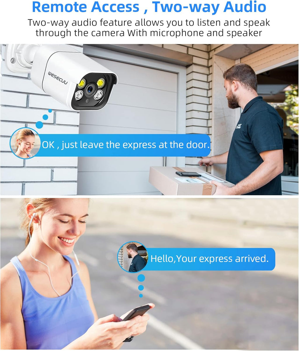 16CH ExpandableWESECUU Poe Security Camera System, 4K CCTV Camera Security System 8pcs IP Home Security Cameras Outdoor, 2-Way Audio, Human Detection, with 3TB HDD for 24-7 Recording (POE8 KIT)