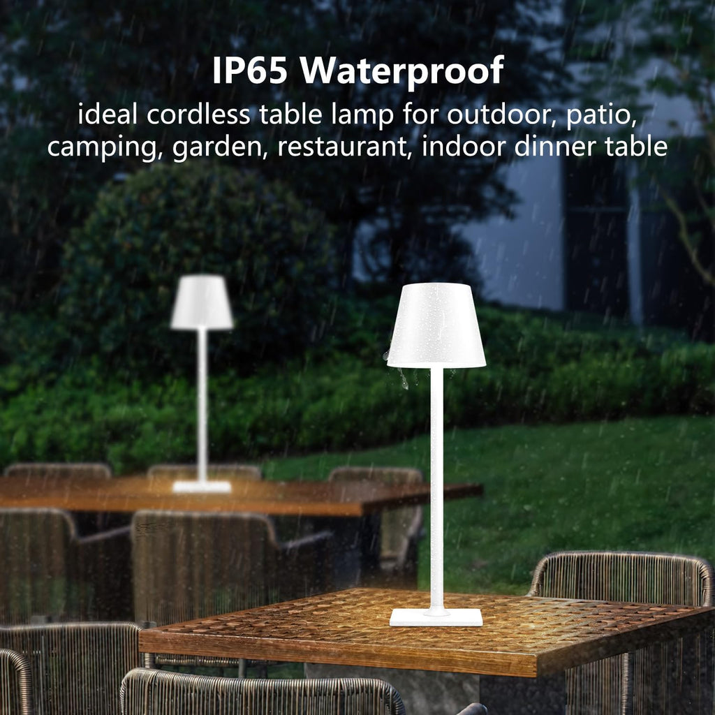 Cordless Table Lamp Rechargeable Lamps: 6000mAh Battery Operated Table Lamp Outdoor Waterproof, Touch Control, Portable Wireless Desk Lamp for Dinner/Bedroom/Restaurant （White2 Pack