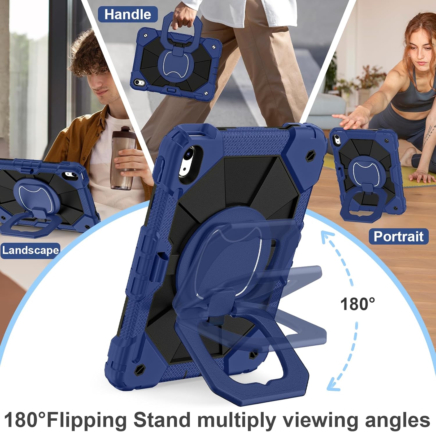 Case for iPad (A16) 11th Generation 11 Inch (2025) / iPad 10th Generation Case 10.9 Inch (2022) with 360° Rotating Stand Screen Protector Pen Holder Shoulder Strap, Navy Black