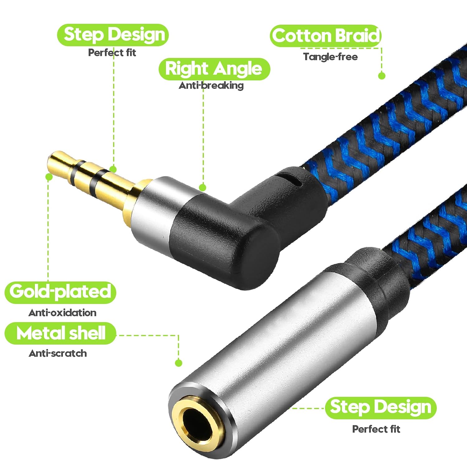3.5mm Male to Female Extension Stereo Audio Extension Cable 25FT, Cotton-Braided Audio Extension Cable, Stereo Jack Cord for Phones, Headphones, Speakers, Tablets, PCs and More
