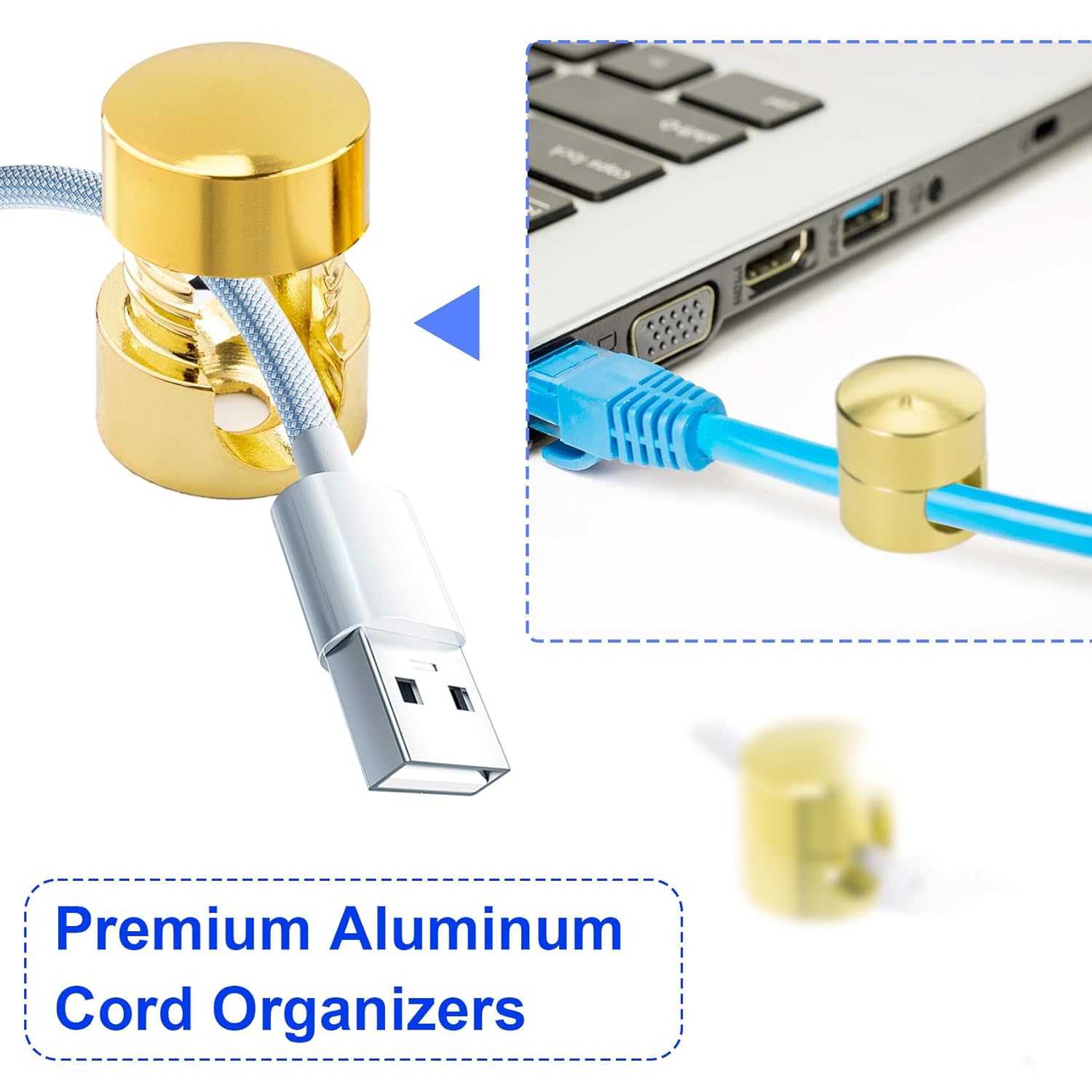 1 Sets Charger Holders for Cords, Gold Color Adjustable Cable Anchor Holders, Adhesive Metal Cord Clips, Cable Management Wire Organizers for Desk, Office, Nightstand