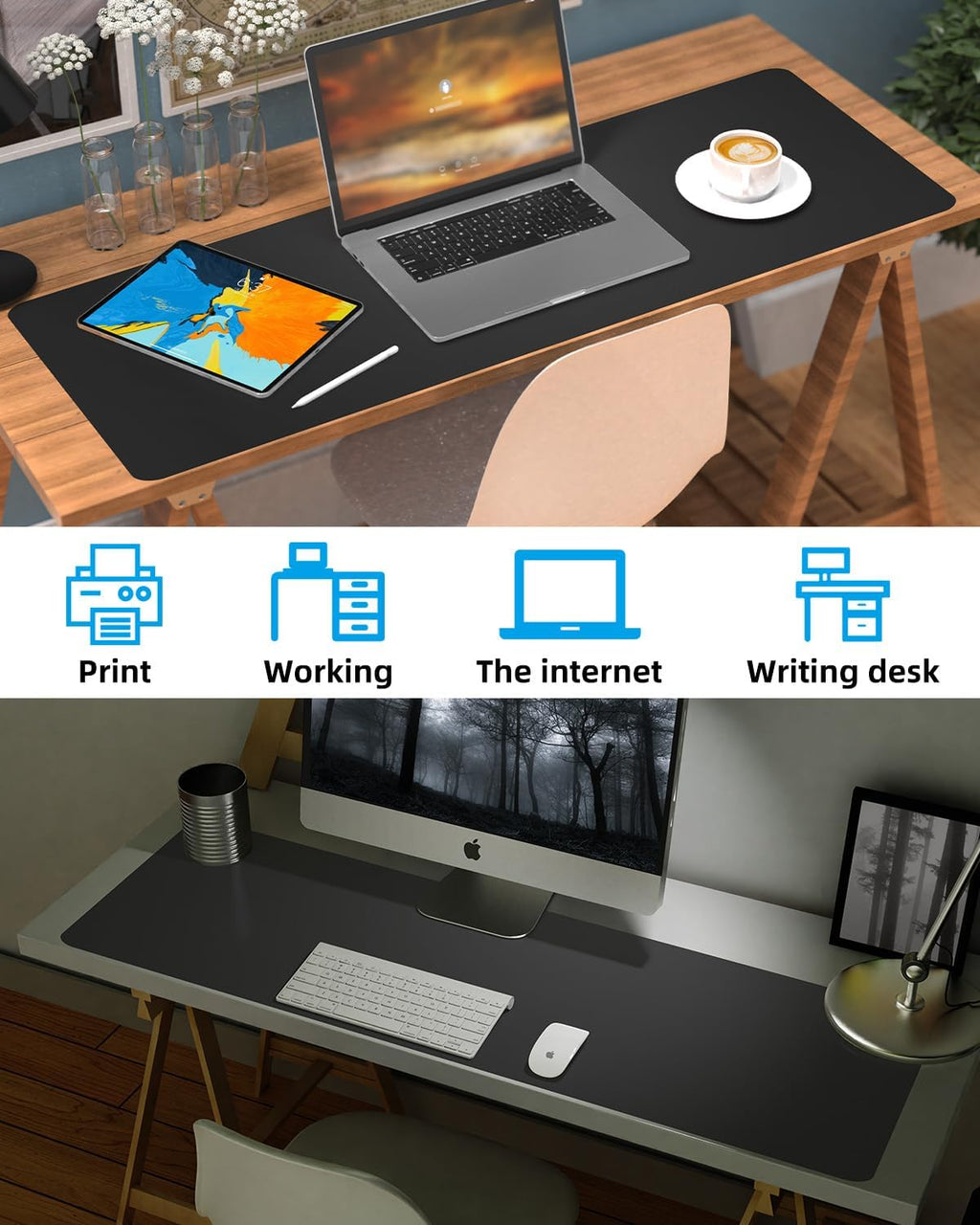 Extra Large Desk mat, Leather Desk Pad Protector,Office Desk Mat,Mouse Pad, Non-Slip Desk Blotter, Laptop Desk Pad, Waterproof Desk Writing Pad for Office&Home (Black, 55" x 17")