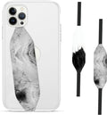 Phone Grip Strap - Reversible Finger Holder for Phone Back, Customizable Anti-Slip Design, Wireless Charging Compatible Detachable Holder for iPhone - White on Black