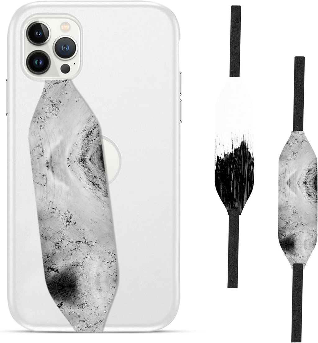 Phone Grip Strap - Pack of 2 Reversible Finger Holder for Phone Back, Customizable Anti-Slip Design, Wireless Charging Compatible Detachable Holder for iPhone - White on Black