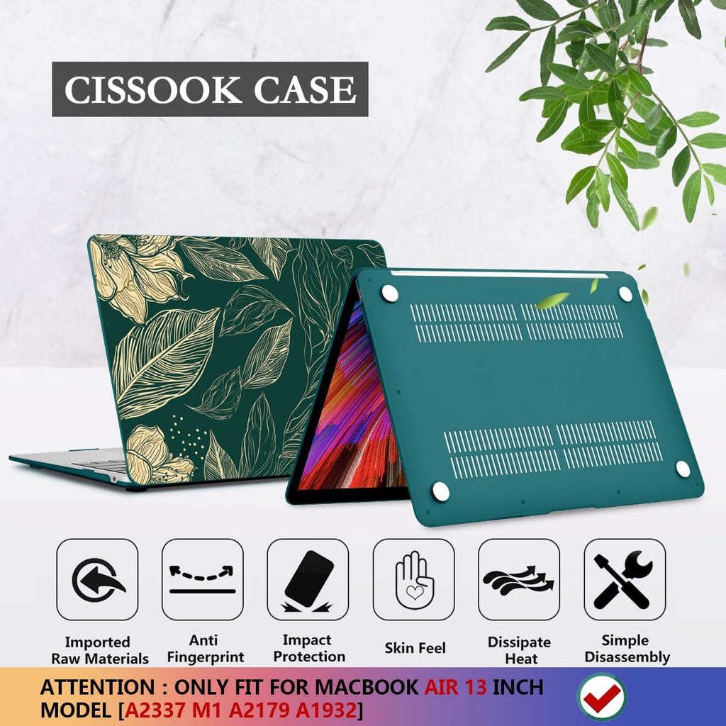 CISSOOK Compatible with MacBook Air 13 inch Case 2022 2021 2020-2018 Release M1 A2337 A2179 A1932 with Touch ID, Plastic Hard Shell Case & Keyboard Cover & Screen Protector, Elegant Floral