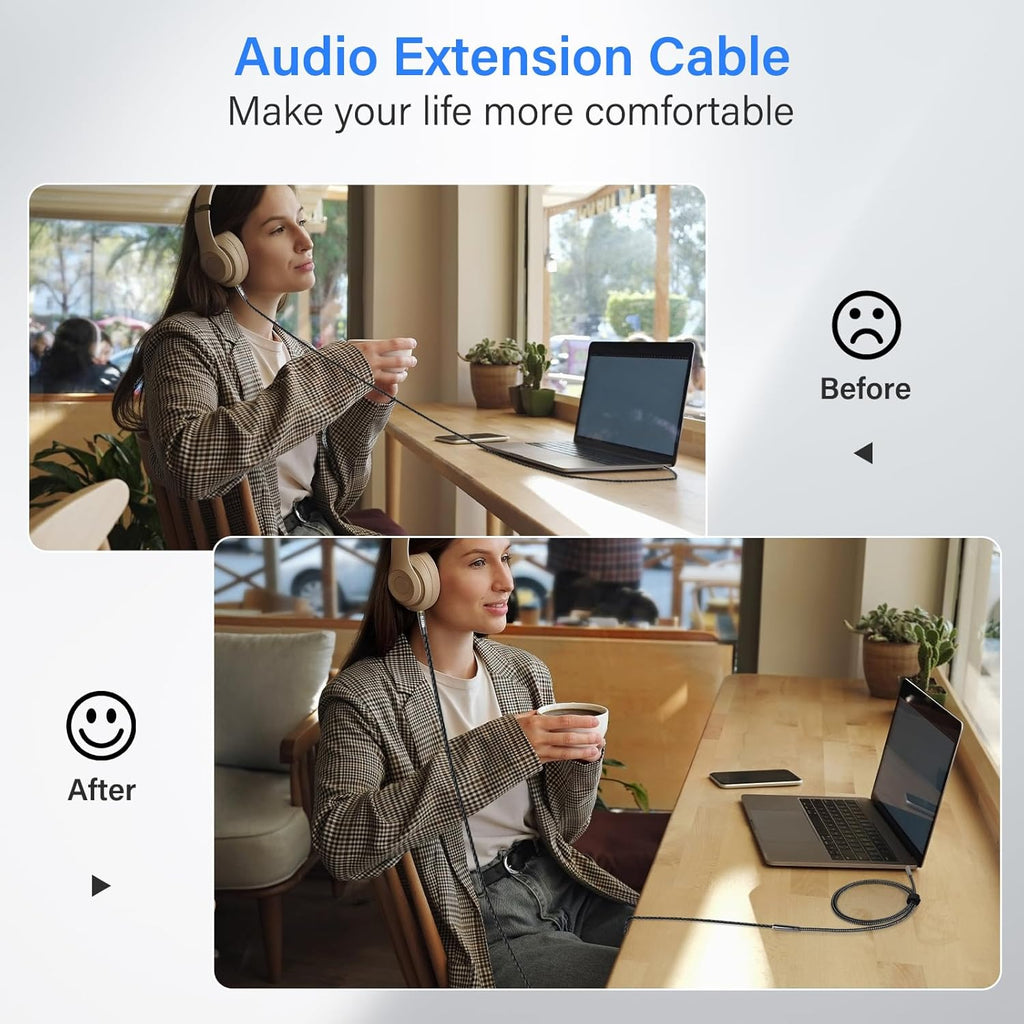Elecan Headphone Extension Cable 3 Ft/2 Pack, 1/8 Inch 3.5 MM AUX Cord Wire Male to Female, Hi-Fi Sound Thin&Slim Braided TRS Stereo Audio Beats Cable Extender for Car,Home Stereos, Speaker,Phones