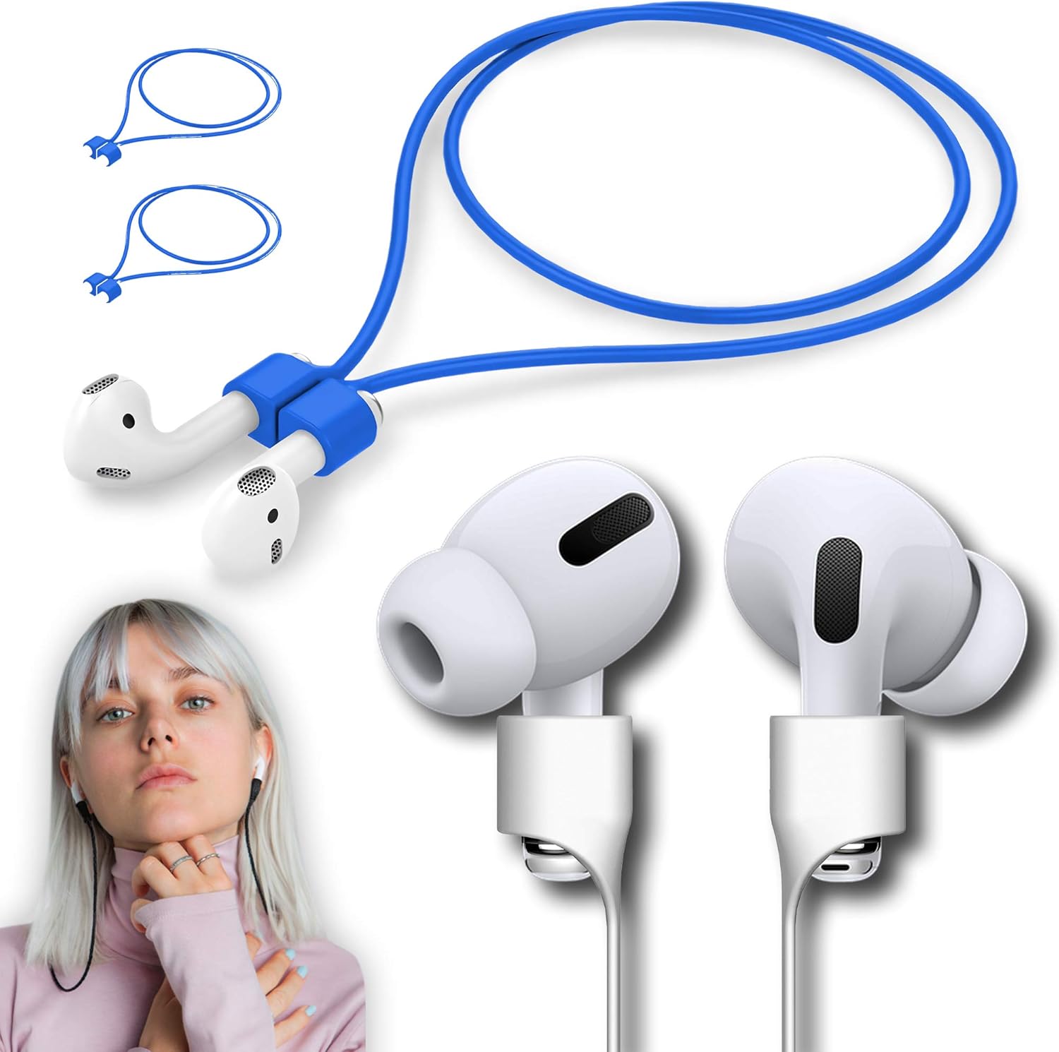 Ultra Strong Magnetic Airpod Pro Strap Anti-Lost Cord Sports Lanyard Compatible with Airpods 3rd 2nd Generation Pro 3 2 1 (3 Blue)