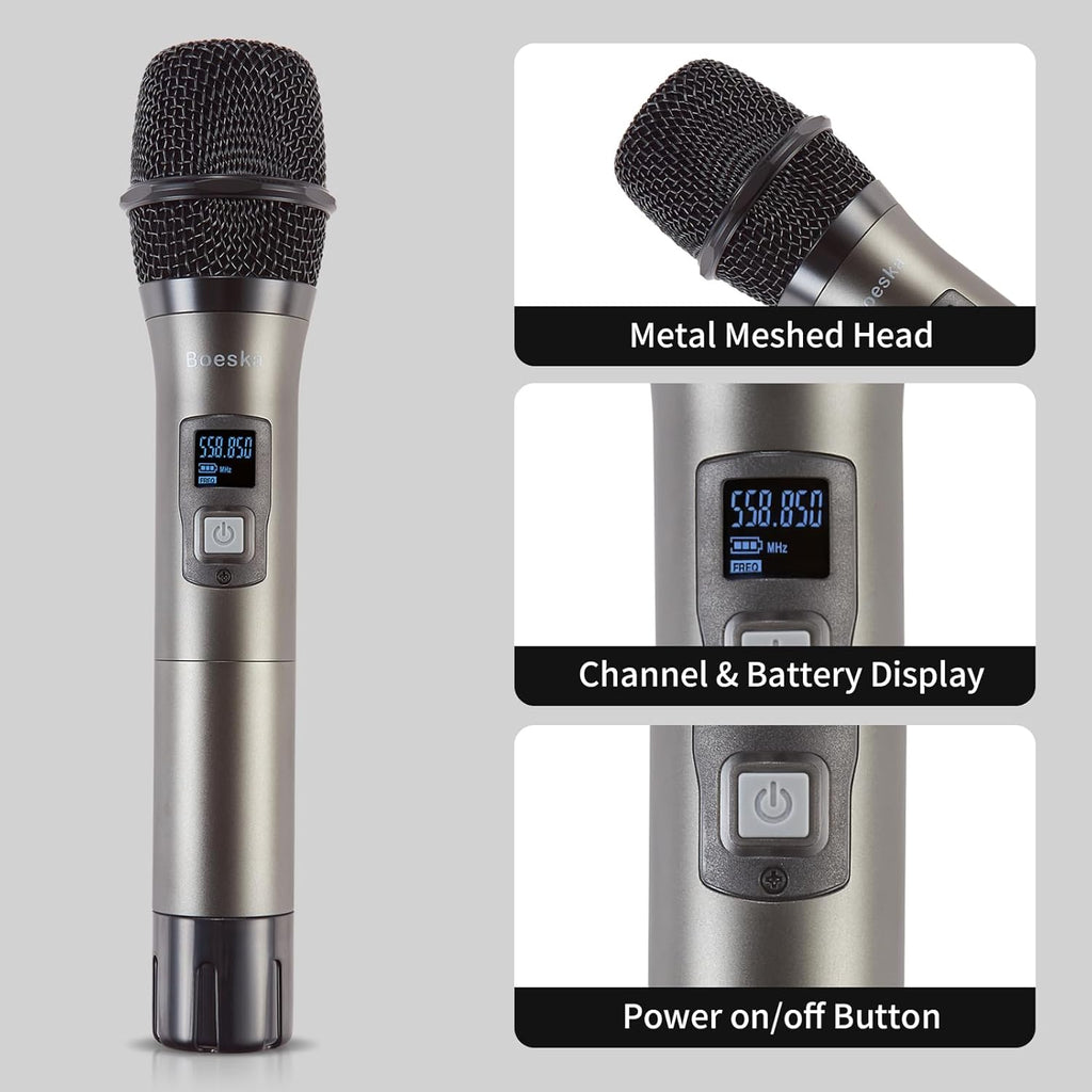 4 Channel Wireless Microphone System UHF 2 Cordless Handheld Mics and 2 Lavalier Headset Mics for Karaoke Church Speaking Conference Meeting Party, 4x25 Adjustable Frequency (2 Handheld + 2 Bodypack)
