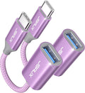 JSAUX USB C to USB 3.0 Adapter [2 Pack], USB C Male to USB Female OTG Cable Adapter Compatible with MacBook Pro/Air, iPhone 16 Pro Max/16 Plus/16e/15, Samsung Galaxy S25/S24/S23-Purple
