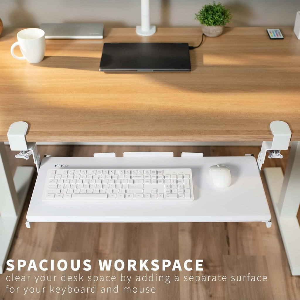 VIVO Large Height Adjustable Under Desk Keyboard Tray, C-clamp Mount System, 27 (33 Including Clamps) x 11 inch Slide-Out Platform Computer Drawer for Typing, White, MOUNT-KB05HW