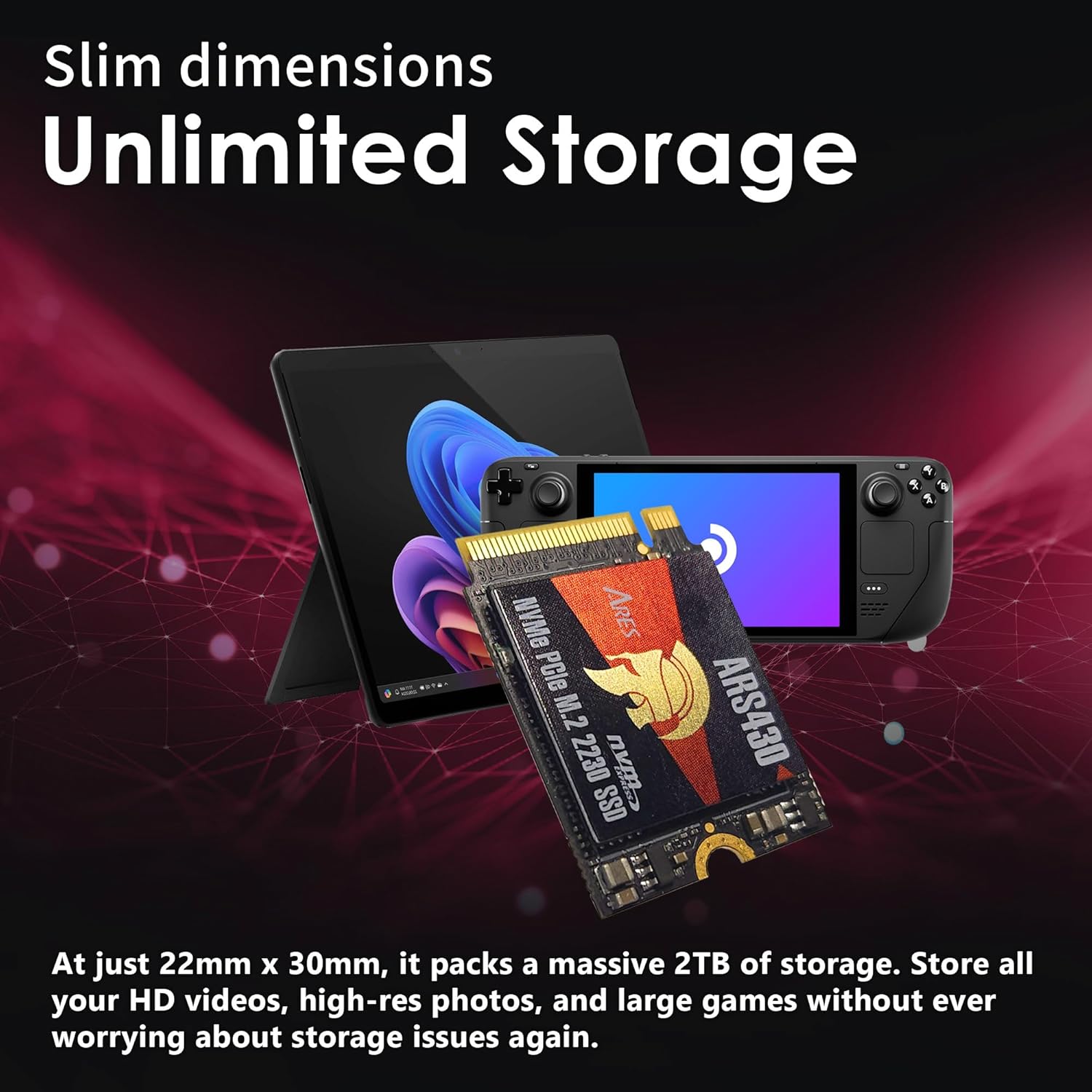 DATO M.2 2230 SSD 1TB, PCIe Gen 4x4 NVMe Internal Solid State Drive with Aluminum Heatsink, Compatible with Steam Deck, ROG Ally, Surface Pro, Mini PCs, Ultrabook, Up to 5000/3200 MB/s - ARES ARS430