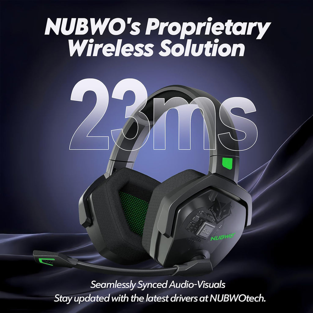 NUBWO G06 Dual Wireless Gaming Headset with Microphone for PS5, PS4, PC - 23ms Low Latency Audio - 100-Hour of Playtime - 50mm Drivers (Black-Green)