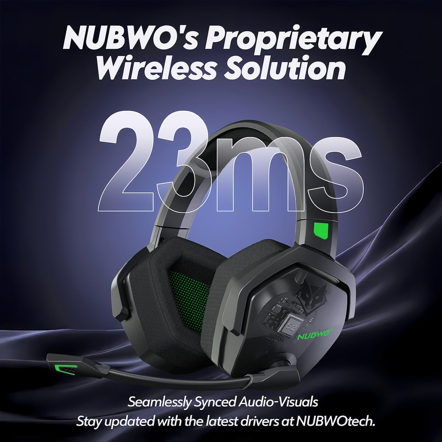 NUBWO G06 Dual Wireless Gaming Headset with Microphone for PS5, PS4, PC - 23ms Low Latency Audio - 100-Hour of Playtime - 50mm Drivers (Black-Green)