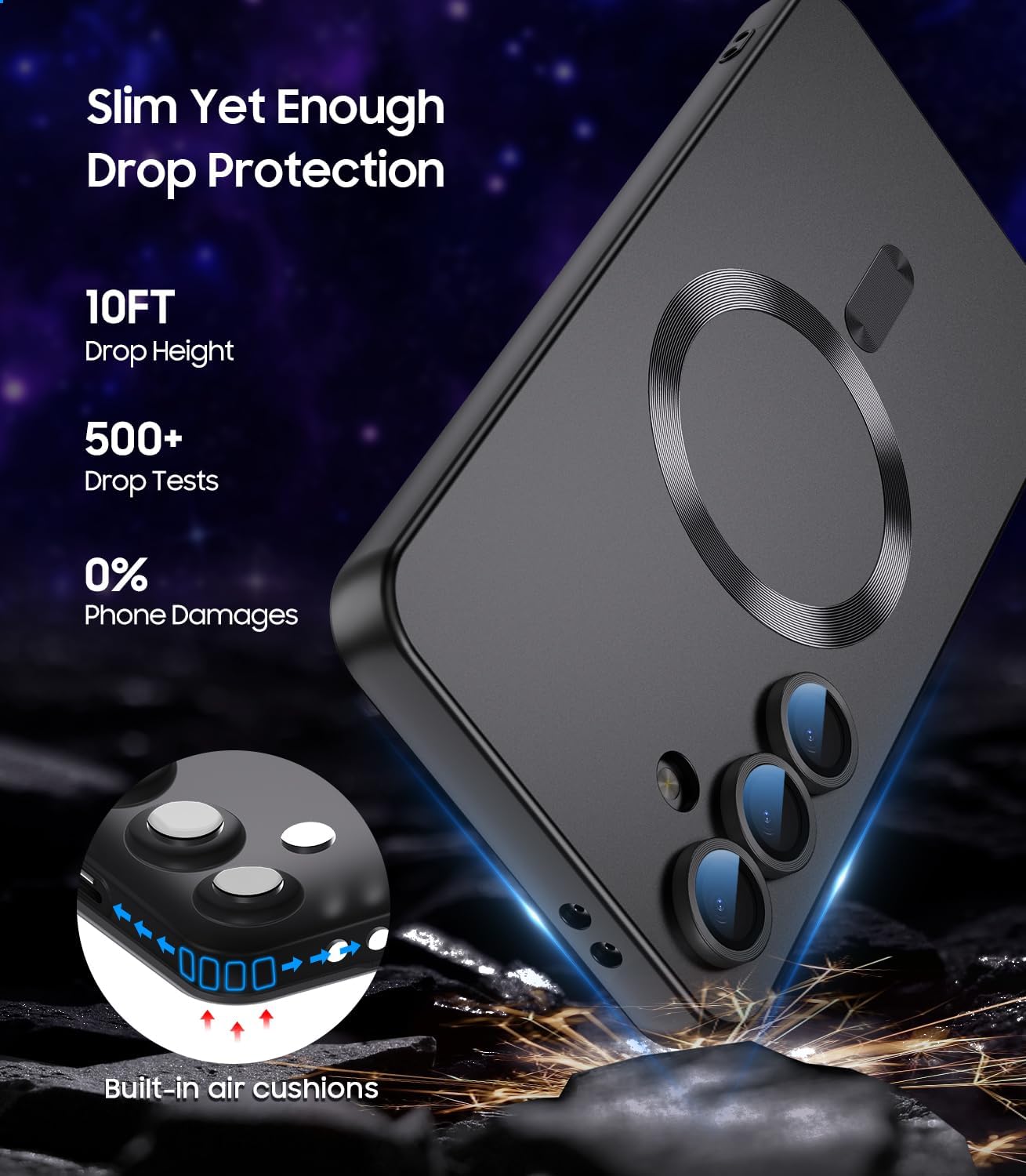 Magnetic for Samsung Galaxy S25 Plus Case [Compatible with MagSafe][Built-in Camera Lens Protector] Slim Soft Silicone Bumper Shockproof Metallic Luster Phone Shell (Black)