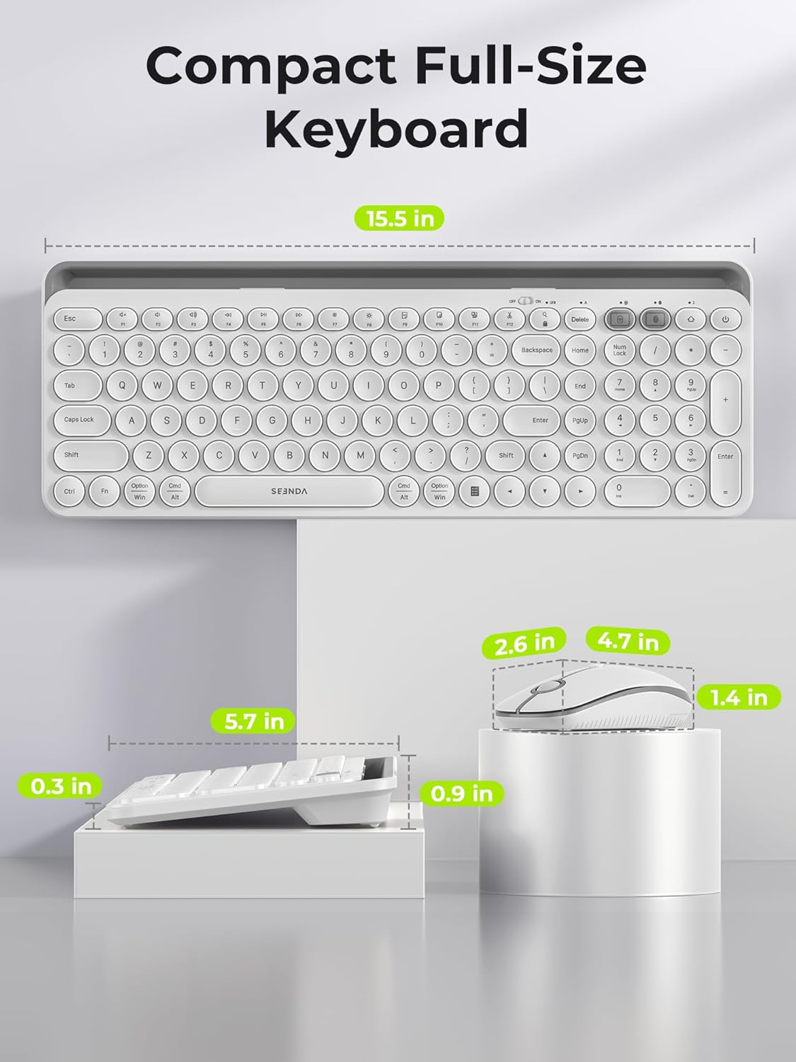 seenda Bluetooth Keyboard and Mouse for iPad, CTU-301 Multi-Device Bluetooth + 2.4G Wireless Keyboard Mouse with Tablet Holder for MacBook/Windows Computer, iOS/Andriod Tablet Phone, White