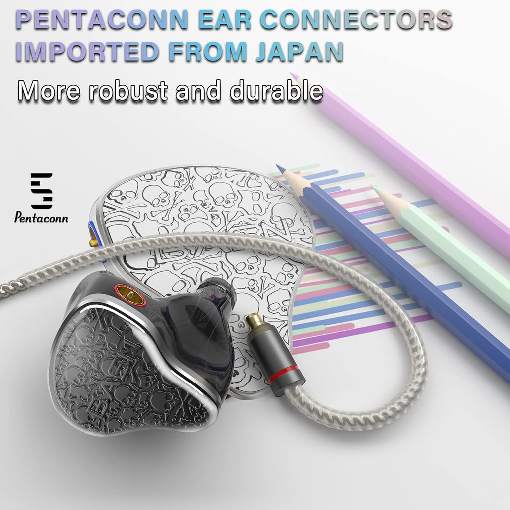 BASN Bmaster5 in Ear Monitors, 1DLC Diaphragm+4BA 5 Drivers Drummers Headphones with Silver-Plated OFC Cable, Noise Isolation IEM Earbuds for Musicians (Midnight Black)