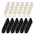 MECCANIXITY 60pcs Cat6 RJ45 Pass Through Connectors, RJ45 Connector 8P8C Gold Plated Plugs with 60pcs Black Strain Relief Boots for Solid or Stranded UTP Ethernet Cable, 1.1mm