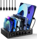 Charging Station for Multiple Devices: 68W 6 Port 20W Fast Phone Charger Dock with 6 Cables, Compatible with Apple Cellphone iPad iPhone Tablet and Other Electronic (Black)