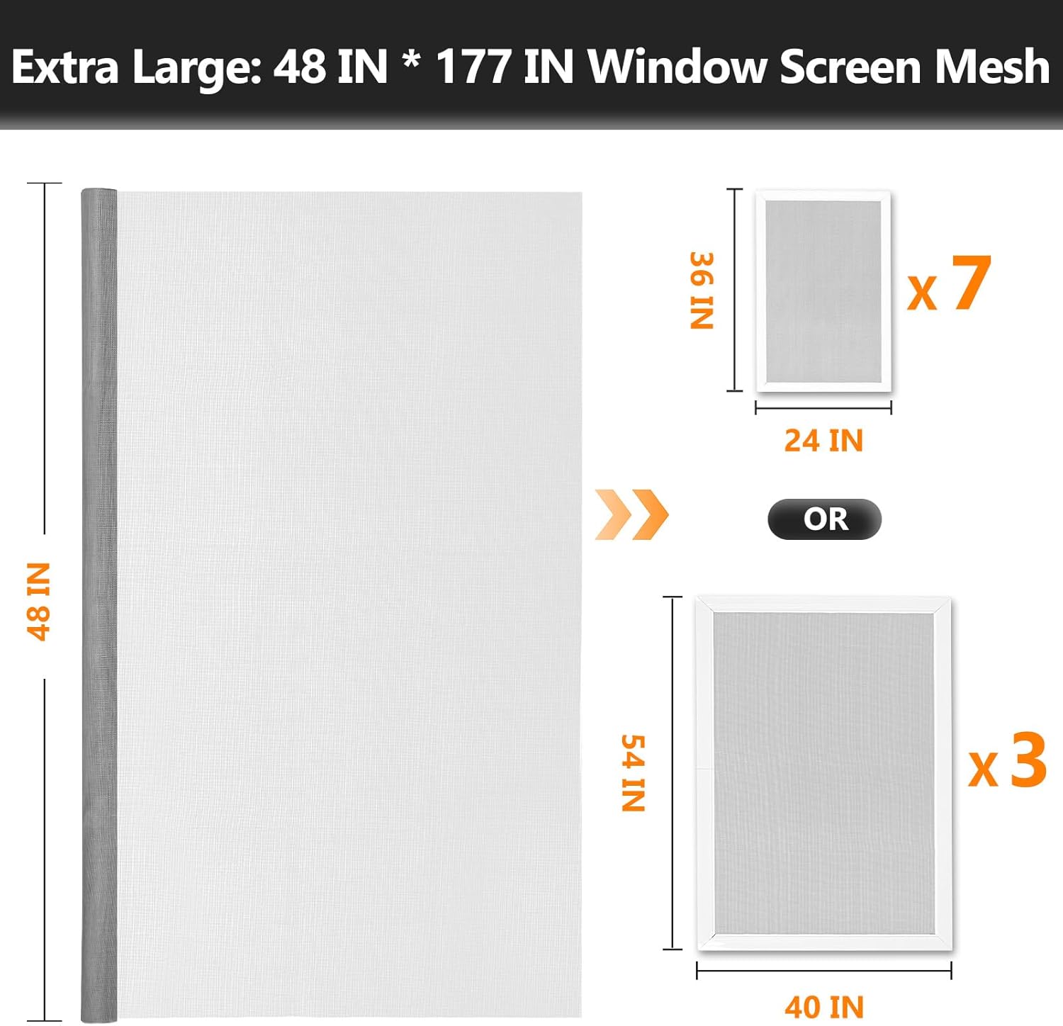 Window Screen Door Repair Kit, 48" x 177" Screen Door Mesh Replacement Kit, Durable Fiberglass Mesh Roll with Tools for Windows Doors Patio and Porch Replacement, Grey