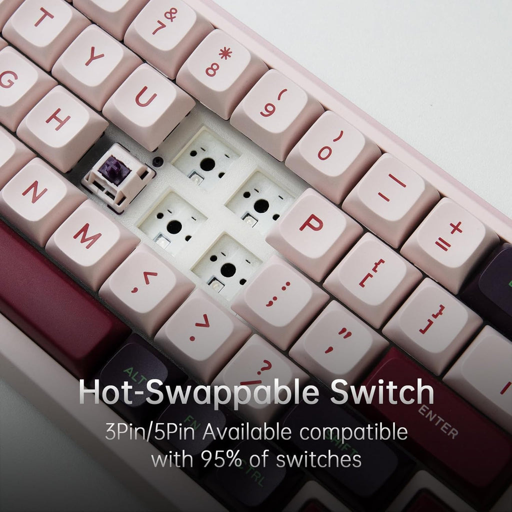 K68 Pro Gaming Keyboard, Layout Compact Wireless Mechanical Keyboard, Gasket Hot Swappable Custom BT 5.0/2.4G/USB-C Office Keyboard for Windows Mac (Purple-White, Eternity Tactile Switch)