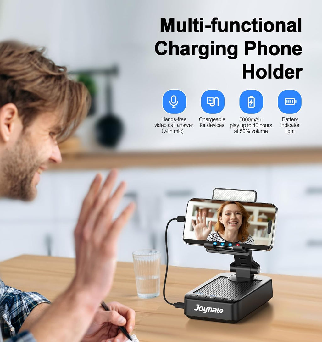 Gifts for Men Women, Phone Stand with Bluetooth Speaker and Charging Function 360° Rotable Angel Adjustable Cell Phone Holder with HD Stereo Sound Fits All Phones,Tablet (Black)